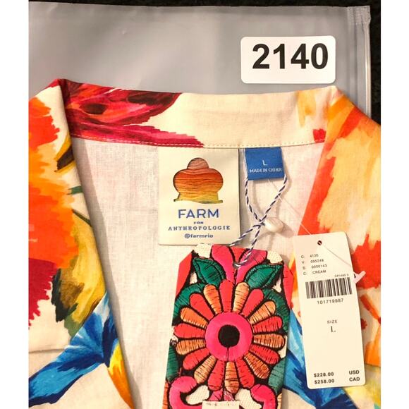 Lg-Farm Rio Anthropologie Womens Shirt Dress Lg Linen Blend Floral Button Front - Picture 15 of 15